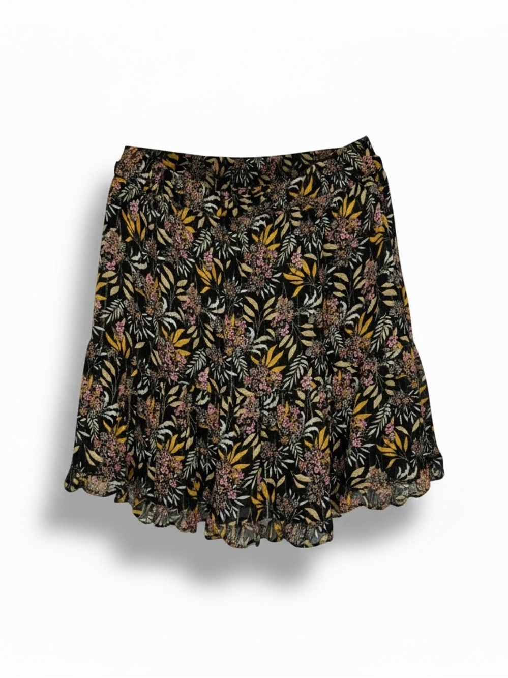 Zara Black Floral Mini Skirt with Mustard & Pink Accents